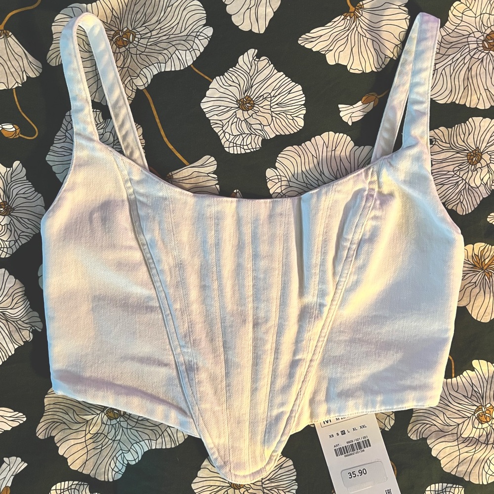 ZARA crop top with zipper - white denim